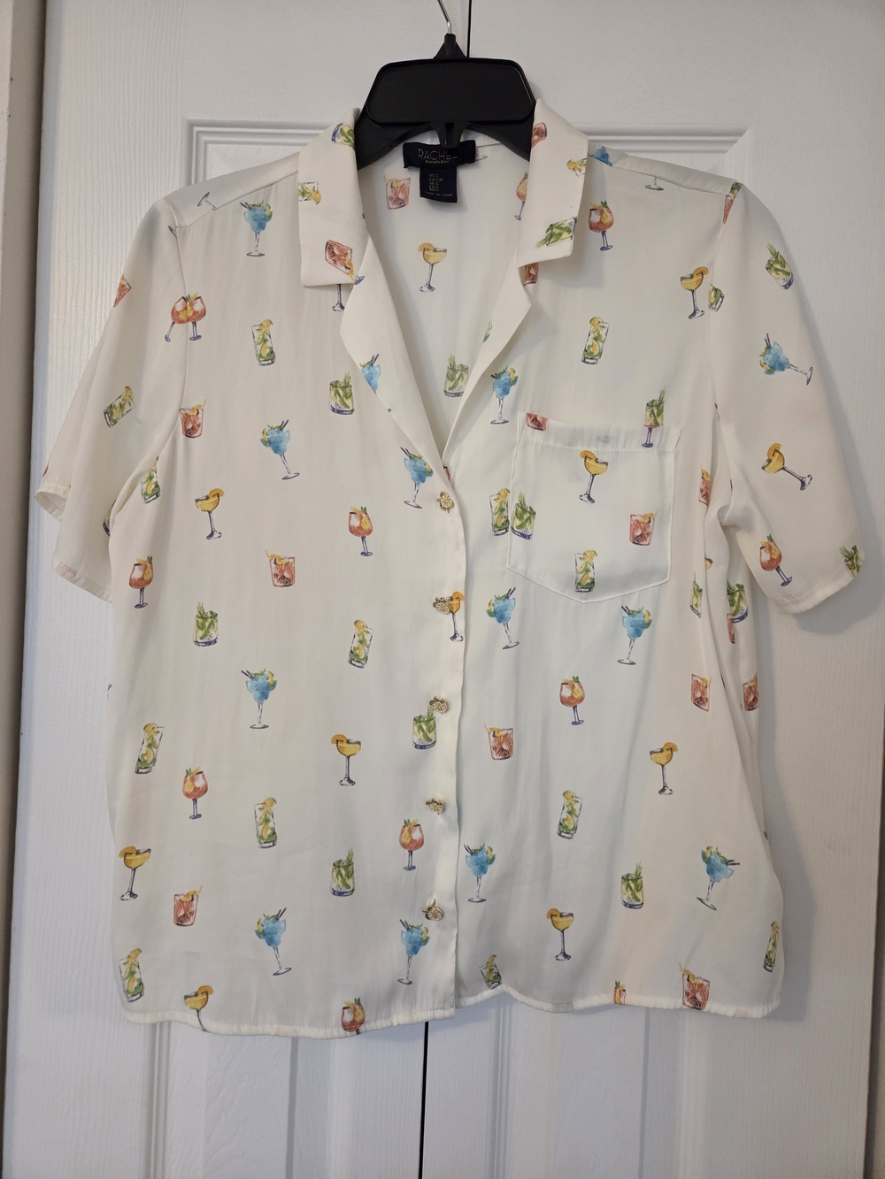 RACHEL Rachel Roy White Camp-Collar Button-Down with Multicolor Cocktail Print
